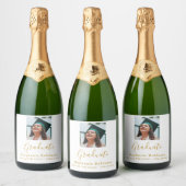 卒業モダンパーティー2024写真金ゴールド スパークリングワインラベル (ボトル)