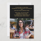 卒業モダンパーティー3フォトブラックと金ゴールド 招待状 (裏面)