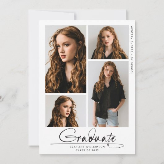 卒業モダンパーティー4フォトコラージスクリプト 招待状 (正面)