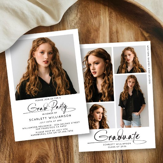 卒業モダンパーティー4フォトコラージスクリプト 招待状