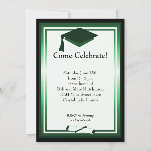 卒業モダンパーテカスタムィーの写真の日付（緑） 招待状 (裏面)