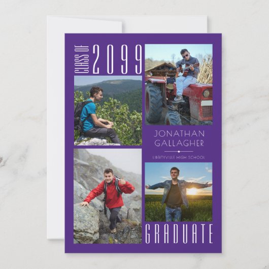 卒業モダンパープル4枚コラージュ 案内状 (正面)