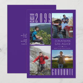卒業モダンパープル4枚コラージュ 案内状