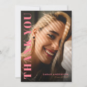 卒業モダンピンクとオレンジの写真卒業 サンキューカード (正面)