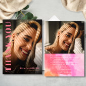 卒業モダンピンクとオレンジの写真卒業 サンキューカード