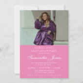 卒業モダンピンク2枚の写真卒業パーティー 招待状 (裏面)