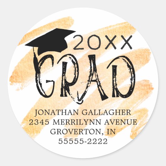 卒業モダンブラックオレンジグラード差出人住所 ラウンドシール (正面)