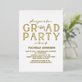 卒業モダンブラックスクリプトタイポグラフィ |写真 箔招待状 (立ち正面)