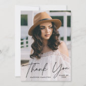 卒業モダンブラックスクリプト写真卒業 サンキューカード (正面)