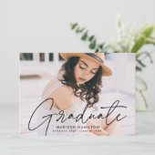 卒業モダンブラックスクリプト写真卒業 案内状 (スタンド正面)