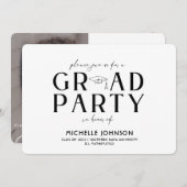 卒業モダンブラックタイポグラフィ |写真パーティー 招待状 (正面/裏面)