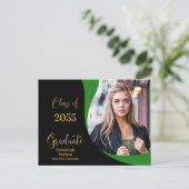 卒業モダンブラック/グリーンウェーブフォト 案内ポストカード (スタンド正面)