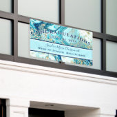 卒業モダンブルーマーブルスワール金ゴールドグリッター 横断幕 (ビルの外側)