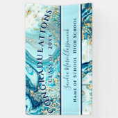 卒業モダンブルーマーブルスワール金ゴールドグリッター 横断幕 (縦)