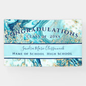 卒業モダンブルーマーブルスワール金ゴールドグリッター 横断幕 (横)