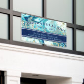 卒業モダンブルーマーブルスワール金ゴールドグリッターB 横断幕 (ビルの外側)