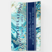 卒業モダンブルーマーブルスワール金ゴールドグリッターB 横断幕 (縦)