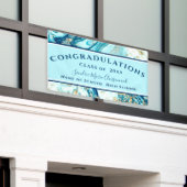 卒業モダンブルーマーブルスワール金ゴールドグリッターB 横断幕 (ビルの外側)