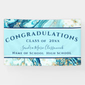 卒業モダンブルーマーブルスワール金ゴールドグリッターB 横断幕 (横)