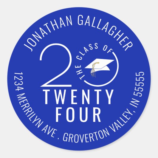 卒業モダンブルー王室のイヤー差出人住所 ラウンドシール (正面)