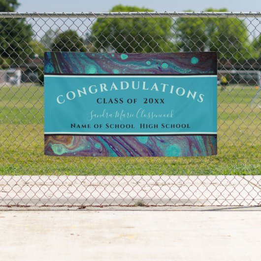 卒業モダンブルー金ゴールドパープルマーブルスワールB 横断幕 (インサイチュ)