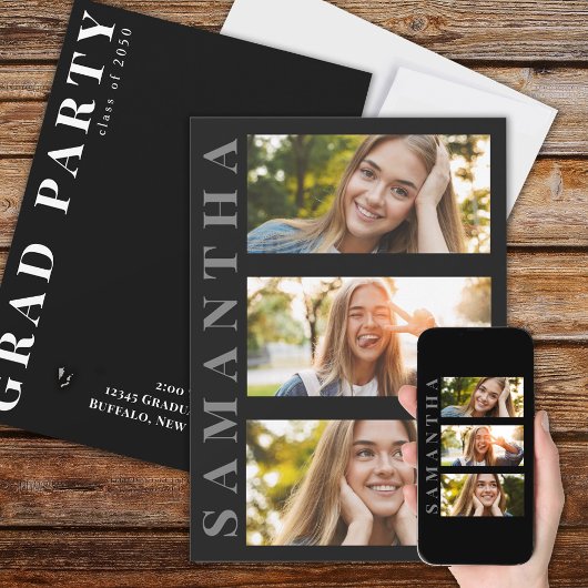 卒業モダンミニマシンプルリスト写真 招待状