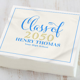 卒業モダンミニマリストのScript Class Of Blue スタンダードカクテルナプキン