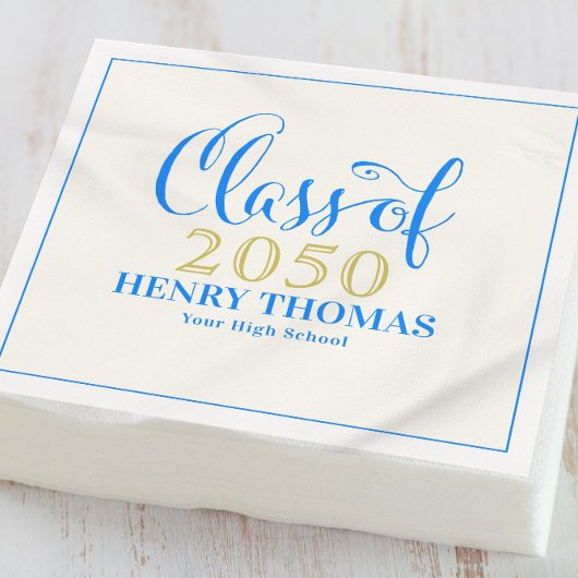 卒業モダンミニマリストのScript Class Of Blue スタンダードカクテルナプキン