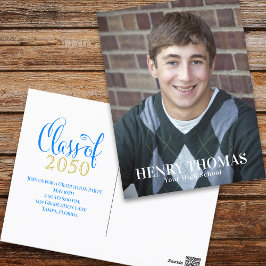 卒業モダンミニマリストのScript Class Of Blue ポストカード