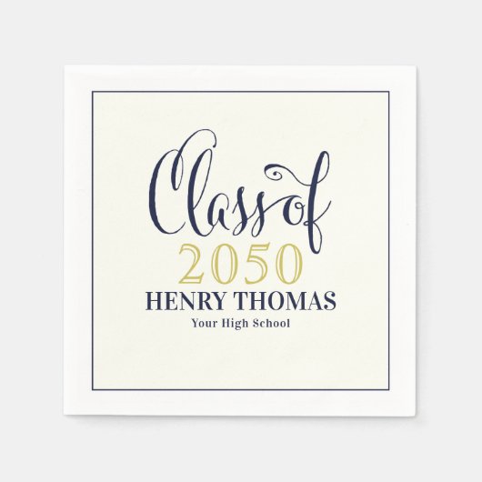 卒業モダンミニマリスト金ゴールド海軍 スタンダードカクテルナプキン (正面)