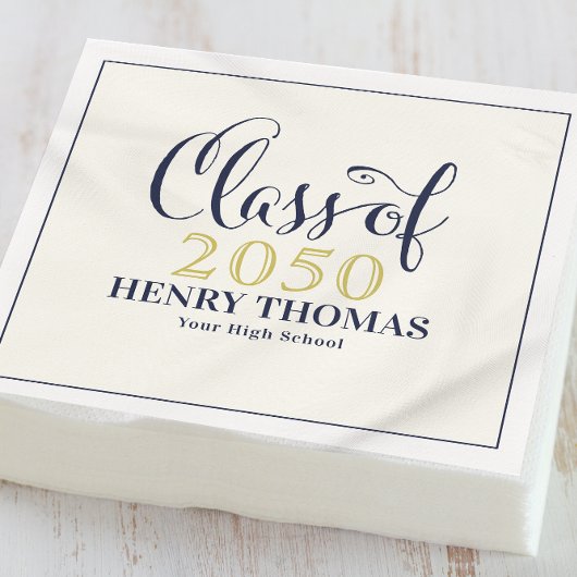 卒業モダンミニマリスト金ゴールド海軍 スタンダードカクテルナプキン