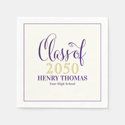 卒業モダンミニマル級のパープル スタンダードカクテルナプキン (正面)