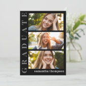 卒業モダンミニマル3枚フォトQRコード 招待状 (スタンド正面)