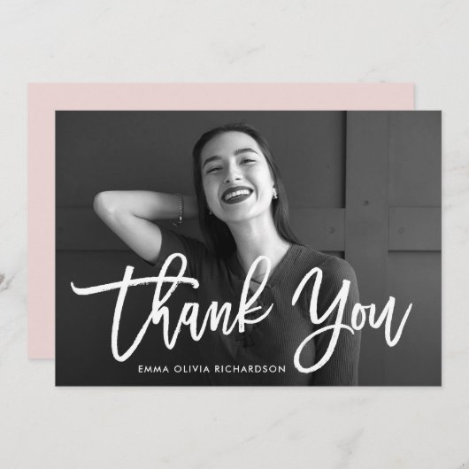 卒業モダン写真の脚本 サンキューカード (正面/裏面)