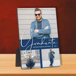 卒業モダン写真コラージュネイビーブルー フォトプラーク