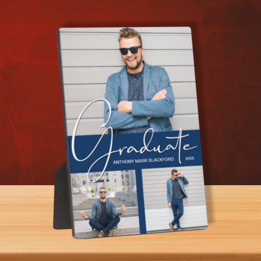 卒業モダン写真コラージュネイビーブルー フォトプラーク