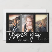 卒業モダン写真コラージュ黒 サンキューカード (正面)