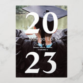 卒業モダン写真シルバープレスはっきりした済 箔招待状 (正面)