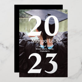 卒業モダン写真シルバープレスはっきりした済 箔招待状