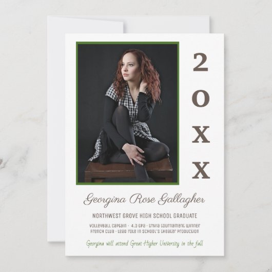 卒業モダン写真シンプル卒業Grad Year Green 案内状 (正面)