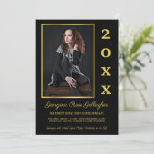 卒業モダン写真シンプル金ゴールドブラック 案内状 (スタンド正面)