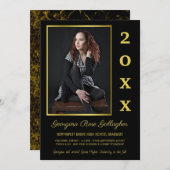 卒業モダン写真シンプル金ゴールドブラック 案内状 (正面/裏面)
