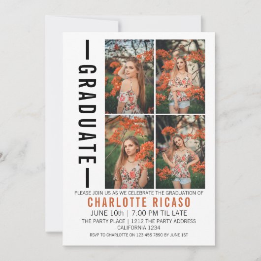 卒業モダン写真テンプレートパーソナライズされた 招待状 (正面)