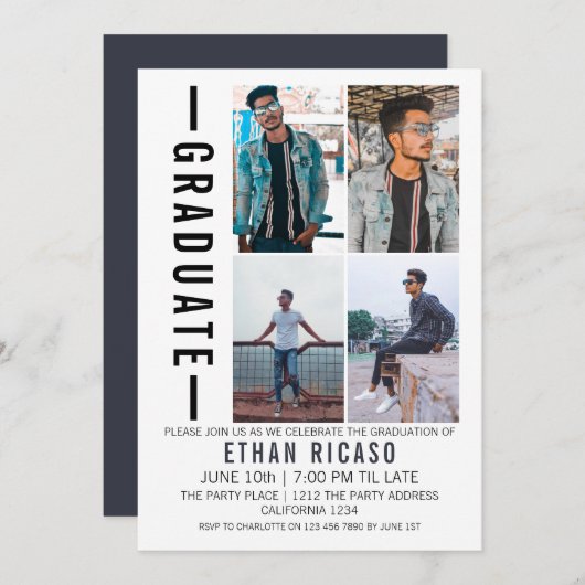 卒業モダン写真テンプレートパーソナライズされた 招待状 (正面/裏面)