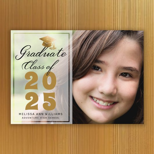 卒業モダン写真金ゴールドブラックスクリプト2025 案内状