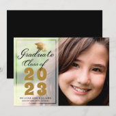 卒業モダン写真黒金ゴールドスクリプト2023 案内状 (正面/裏面)