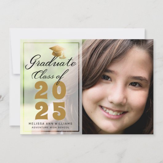 卒業モダン写真黒金ゴールドスクリプト2025 案内状 (正面)