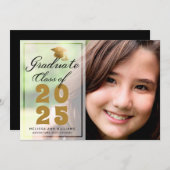 卒業モダン写真黒金ゴールドスクリプト2025 案内状 (正面/裏面)