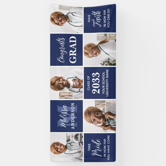 卒業モダン卒パーソナライズされた業写真5 横断幕 (縦)