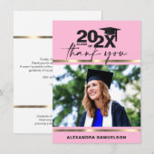 卒業モダン帽金ゴールドピンクローズ |写真 サンキューカード (正面/裏面)